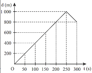 Cho đồ thị độ dịch chuyển – thời gian của một vật chuyển động thẳng như hình dưới. Độ lớn độ dịch chuyển tổng hợp của chuyển động là bao nhiêu?